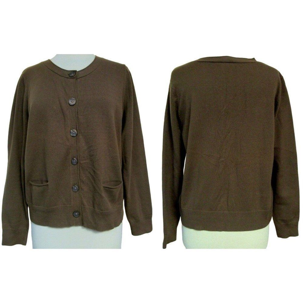 J. Jill Button Front Long Sleeve Cocoa Cotton Stretch Cardigan Top Sz PL